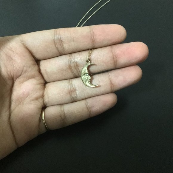 Solid 9k Gold Diamond Crescent Moon Necklace - Picture 5 of 7